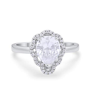 Teardrop Shape Wedding Bridal Ring Simulated Cubic Zirconia 925 Sterling Silver